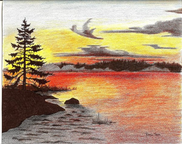 Рисунки цветными карандашами природа