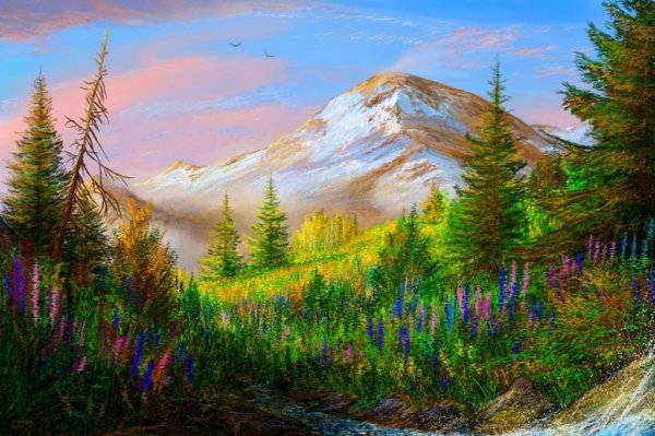 Пейзаж цветными карандашами