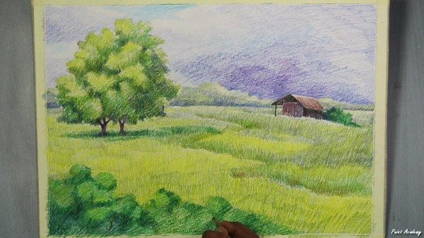 Лес цветными карандашами