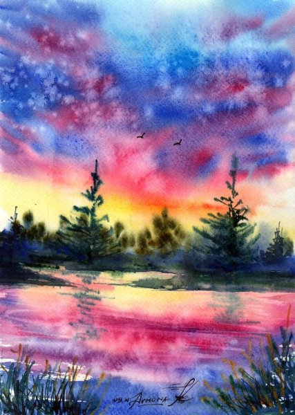 Рисунки цветными карандашами природа