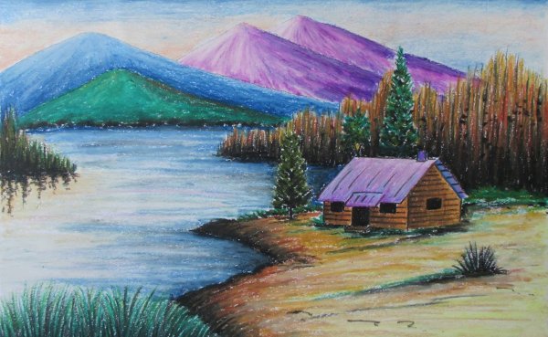 Лес цветными карандашами