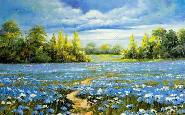 Алмазное хобби / алмазная мозаика "Васильковое поле", 55х55