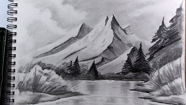 Пейзаж карандашом легкий