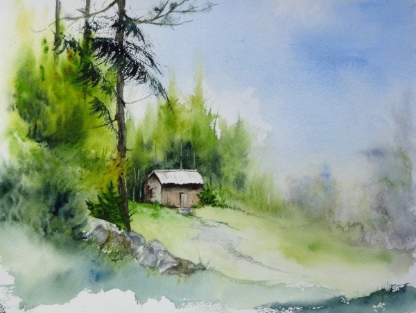 Пейзаж акварелью