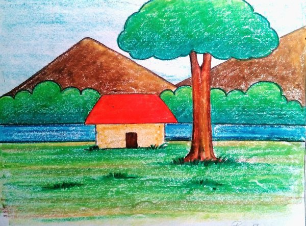 Пейзаж рисунок детский легкий