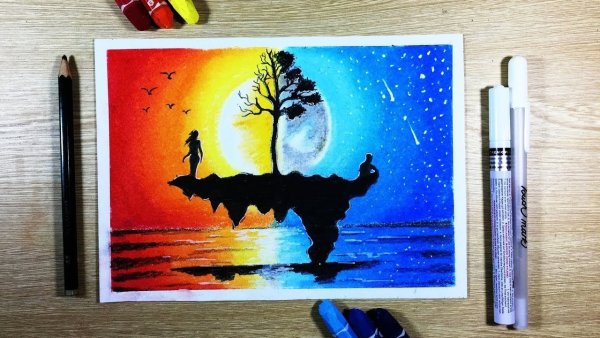 Простой пейзаж акварелью