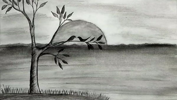 Рисунок на тему природа карандашом