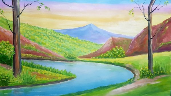 Пейзаж цветными карандашами легкий