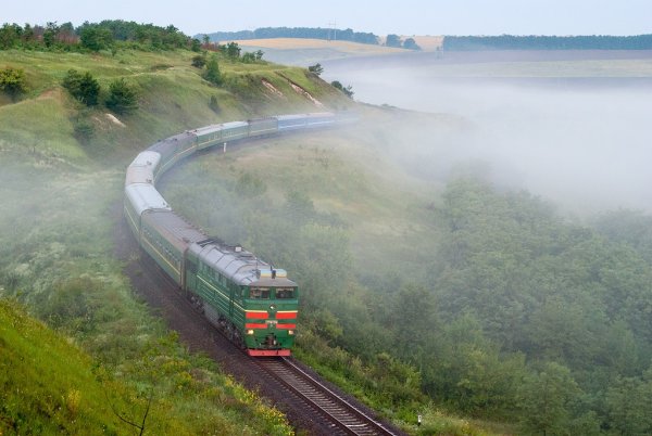 Поезд в осеннем лесу