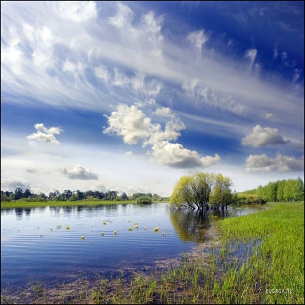 Пейзаж с закатом солнца