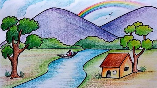 Пейзаж карандашом для срисовки