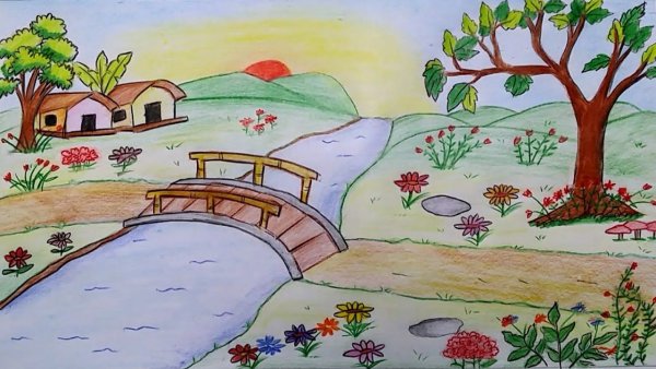 Летний пейзаж карандашом