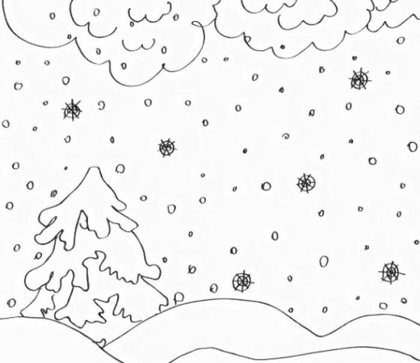 Новогодний пейзаж раскраска