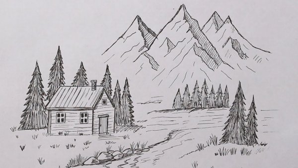 Пейзаж рисунок карандашом