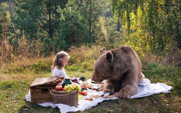 Медведь и человек в лесу