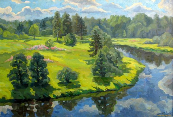 Летний пейзаж гуашью
