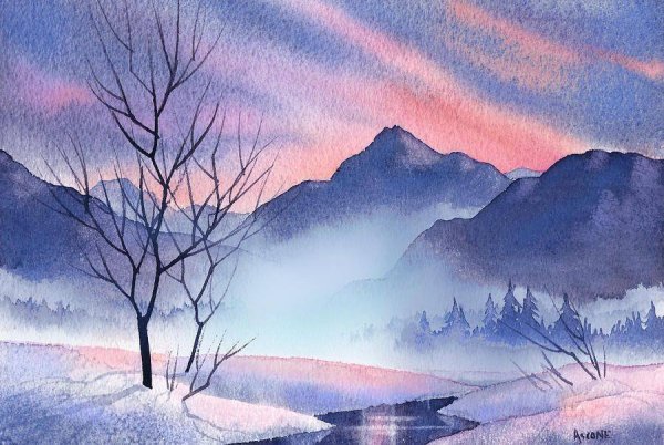 Пейзаж гуашью для начинающих