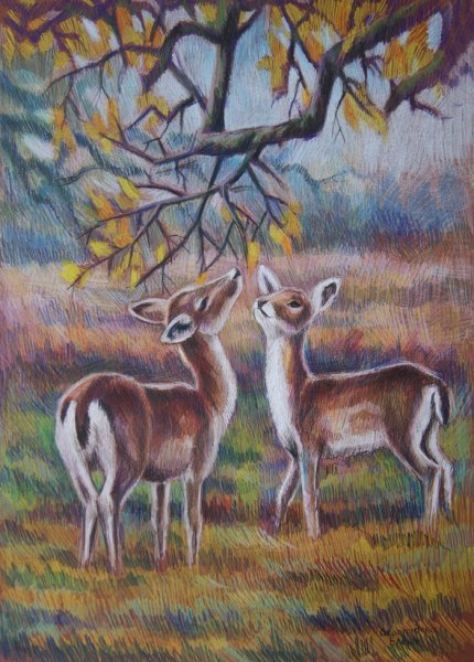 Осенний пейзаж цветными карандашами