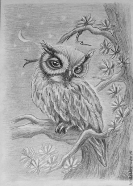 Пейзаж с животными карандашом