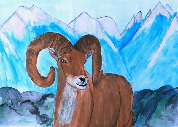 Пейзаж с животными карандашом