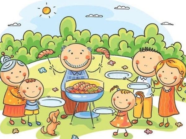 Семья на природе мультяшная