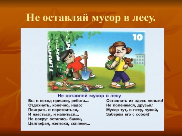 Знак нельзя мусорить в лесу для детей