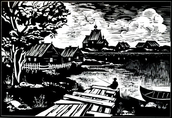 Линогравюра деревья