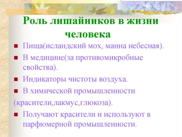 Значение лишайников в природе
