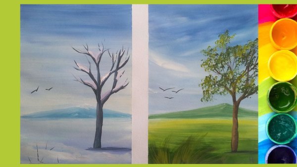 Пейзаж теплые и холодные цвета