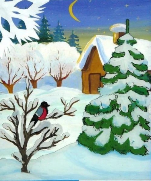 Рисунки «Зимушка-зима» в детский сад и школу