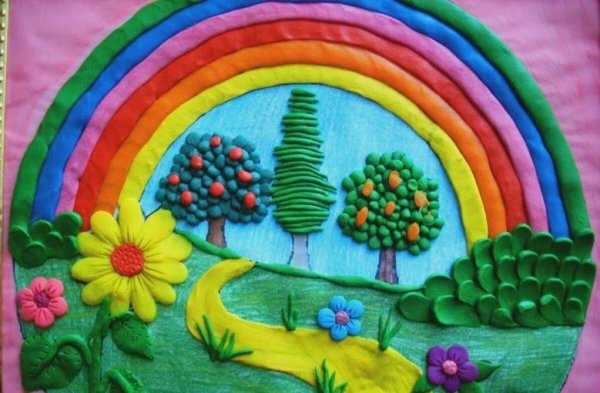 Пейзаж Радуга пластилинографию