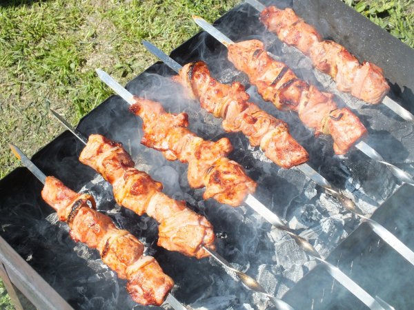 Шашлык жарится на мангале