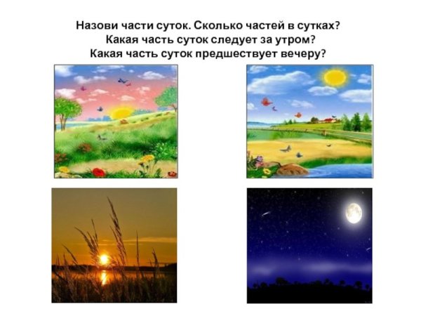 Карточки с изображением частей суток