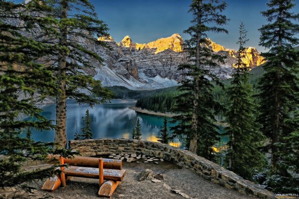 Пейзаж горы озеро панорама