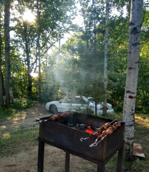 Шашлык на мангале на природе