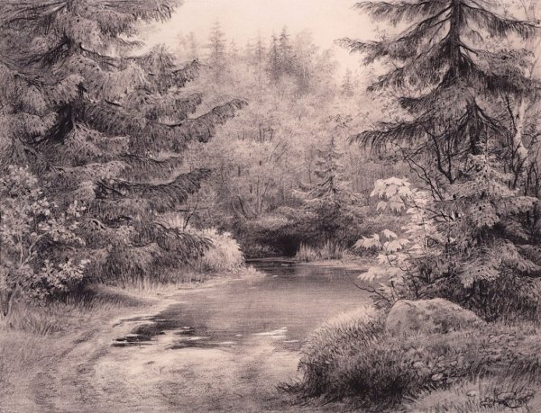 Иван Иванович Шишкин (1832-1898). "Ручей в лесу (на косогоре)". 1880 Г.