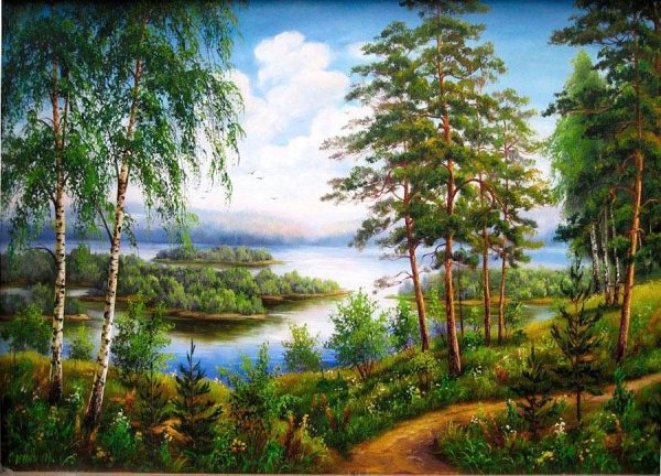 Пейзажи березы река художницы Шарыгиной Ирины