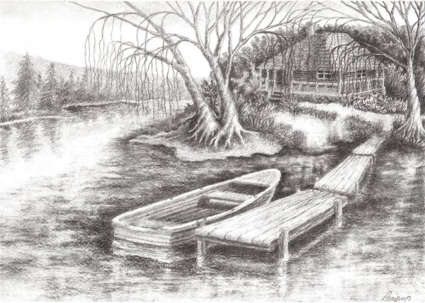 Пейзаж рисунок карандашом
