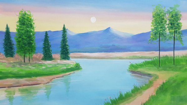 Пейзаж цветными карандашами