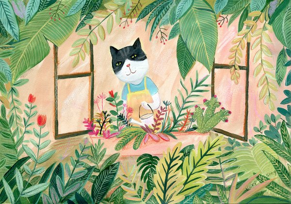 Кот поливает огород