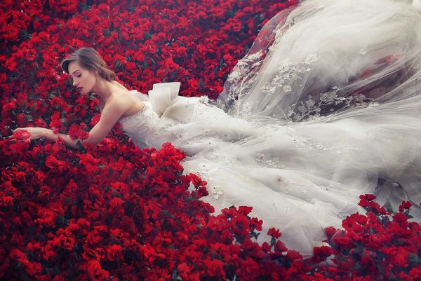 Фотосессия девушка среди цветов