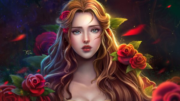Аниме девушка с розой