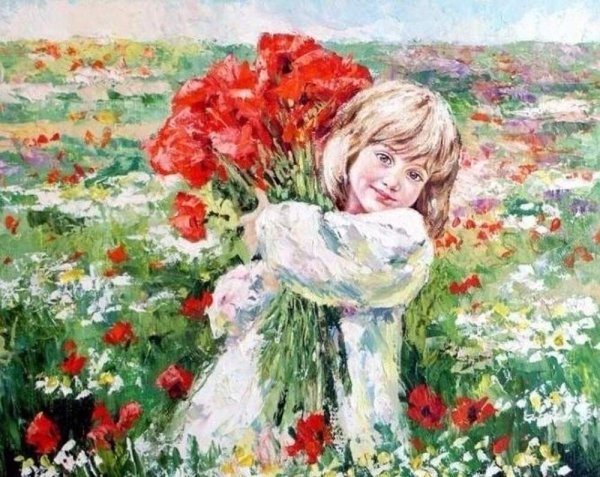 Девочка с маками живопись