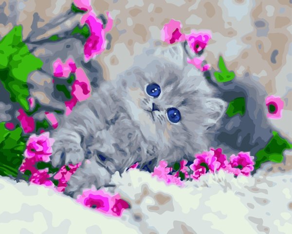Котик с цветами