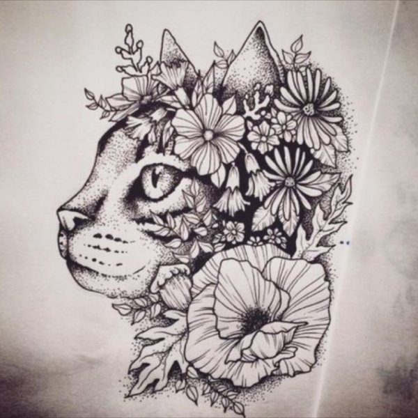 Кот тату эскиз