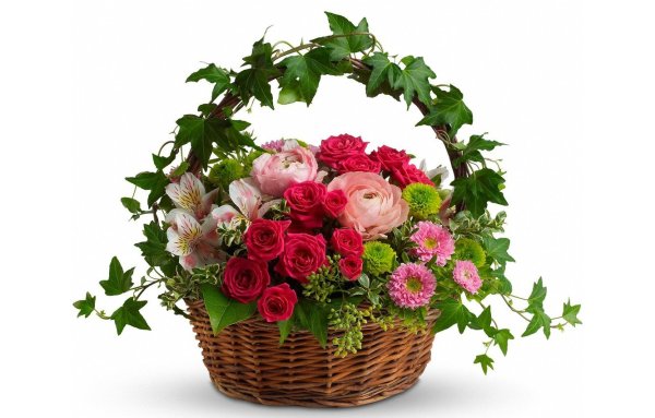 Нежные розы в корзинке