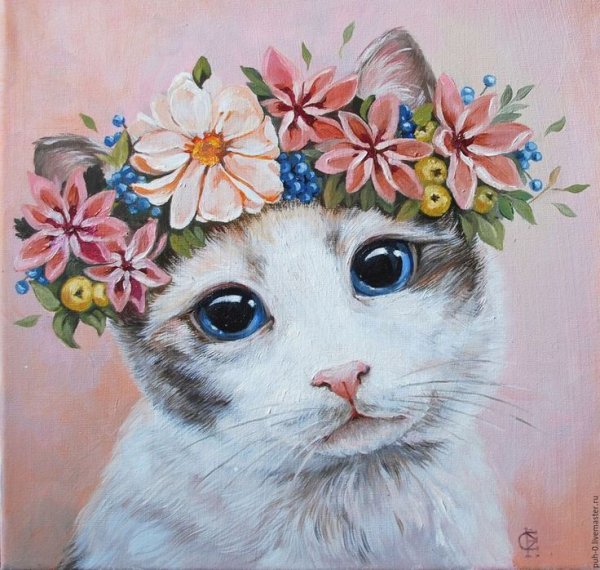 Кот в цветочном венке