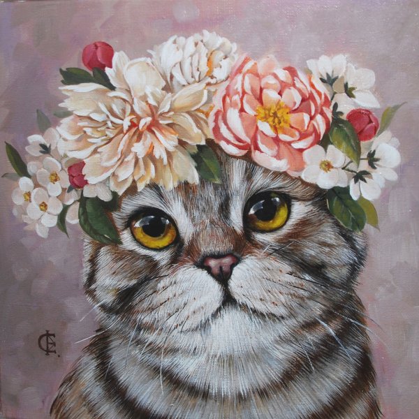 Кошка в цветочном венке