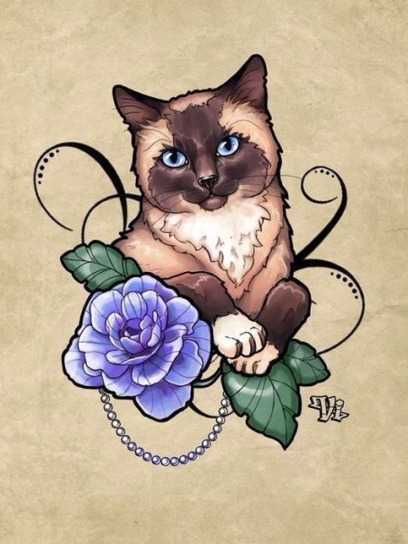 Кошка с цветами эскиз