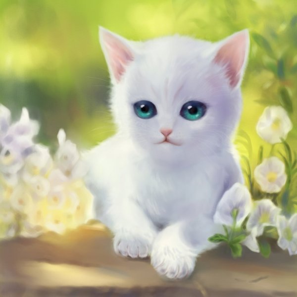 Котенок с цветами рисунок